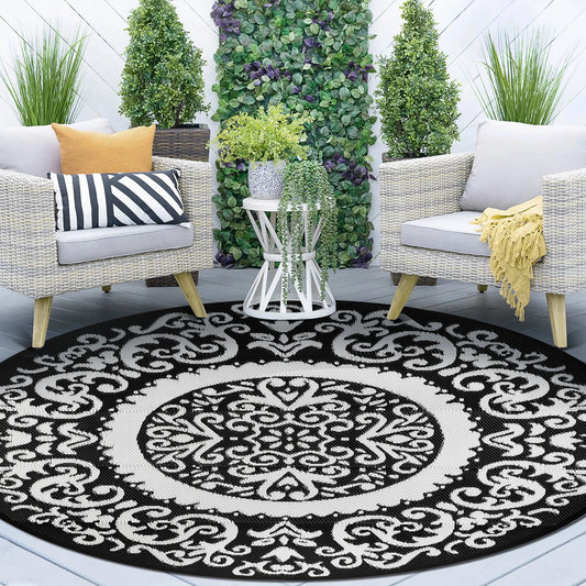 8ft Round Outdoor Patio Rug, Reversible,Lightweight