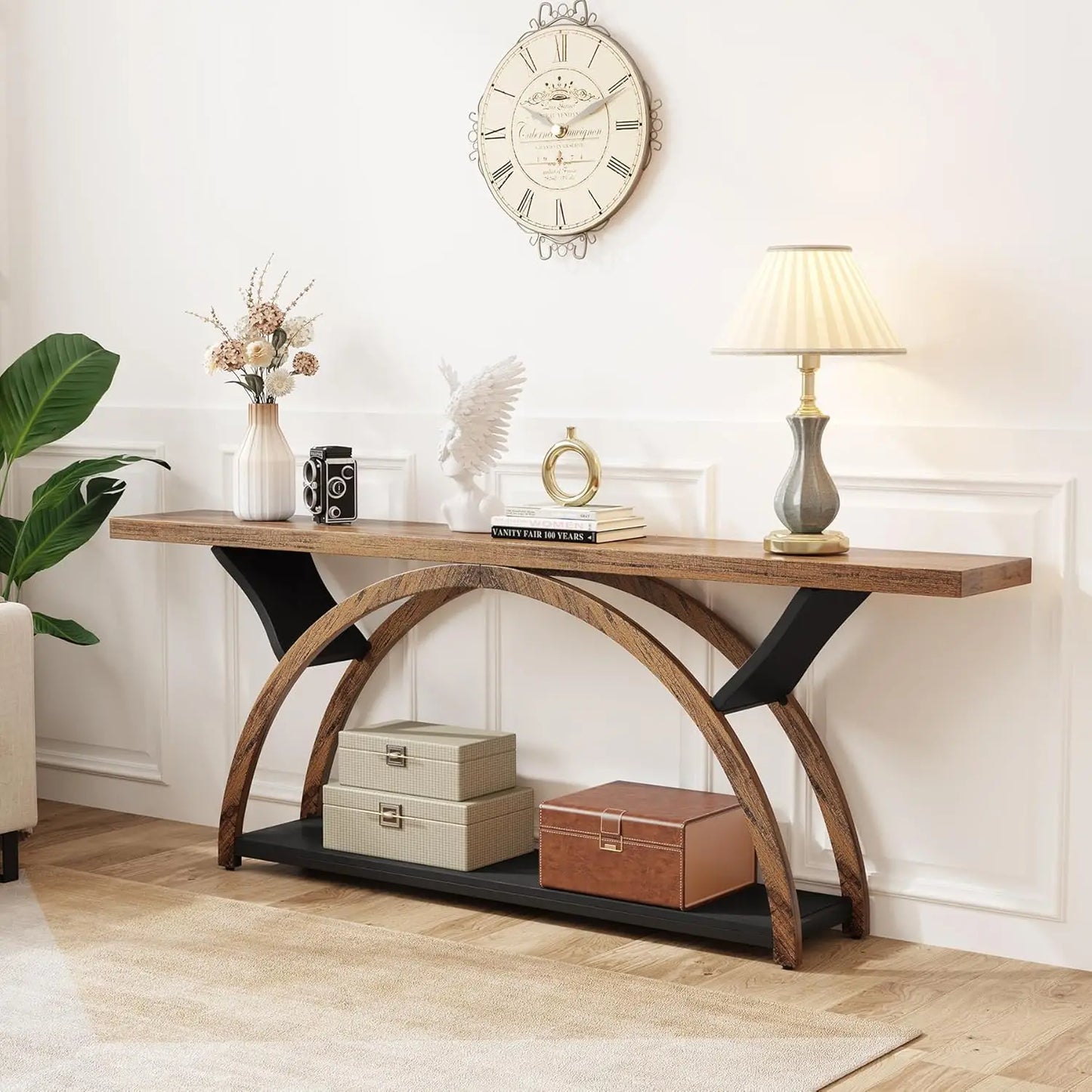 70" Console Table with Storage Shelf, Narrow Long Sofa Table Behind Couch Table