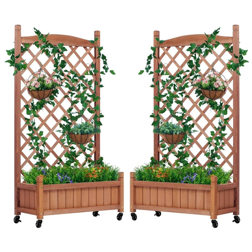 Raised Garden Bed with Trellis Set of 2,