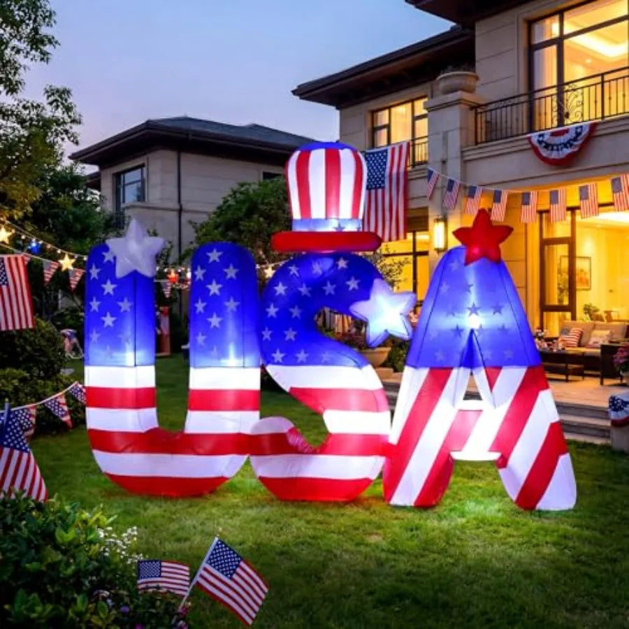 6.5FT Patriotic USA Letters Inflatable – 250th Anniversary Blow‑Up Decoration with Hat for 4th of July