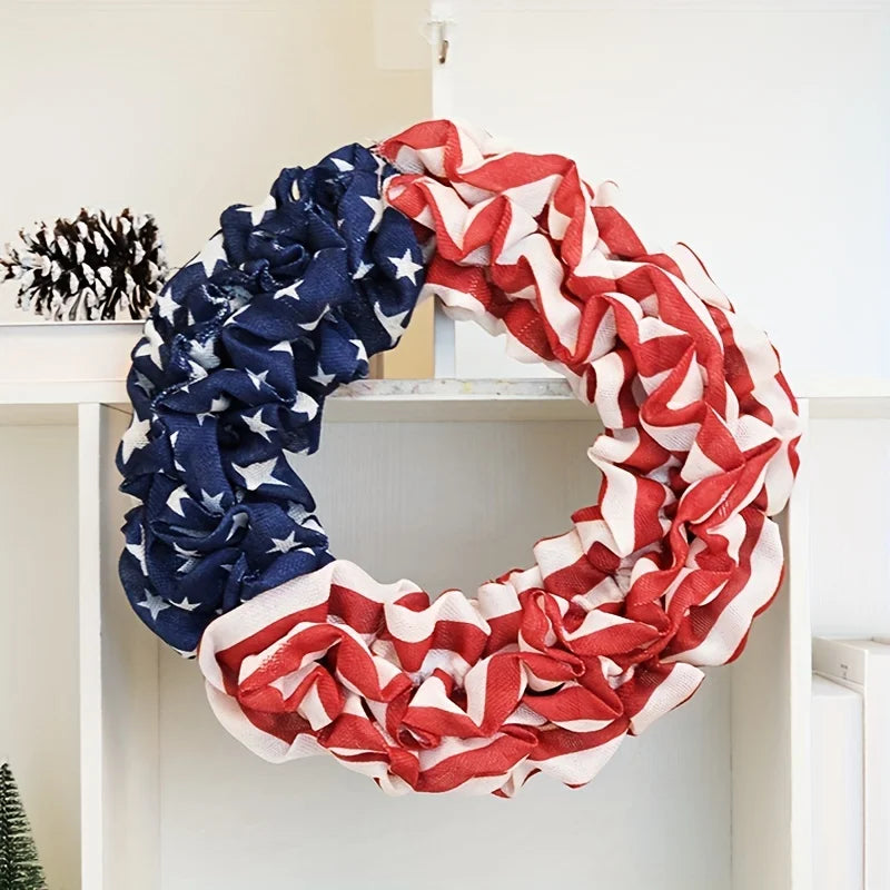 Handmade Patriotic Wreath – Red, White & Blue Independence Day Front Door Decoration