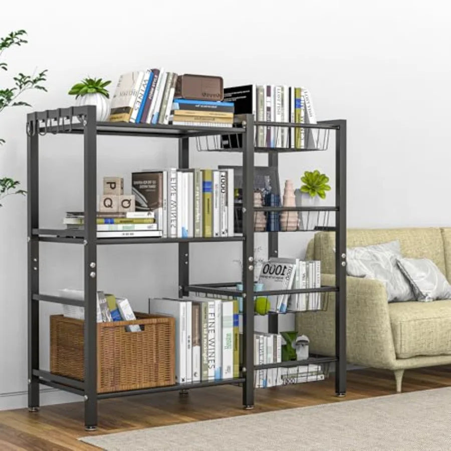 Kitchen Baker's Rack - 3 Tiers 4 Baskets Utility Coffee Bar Air Fryer Stand with Metal Shelves and Wire Baskets