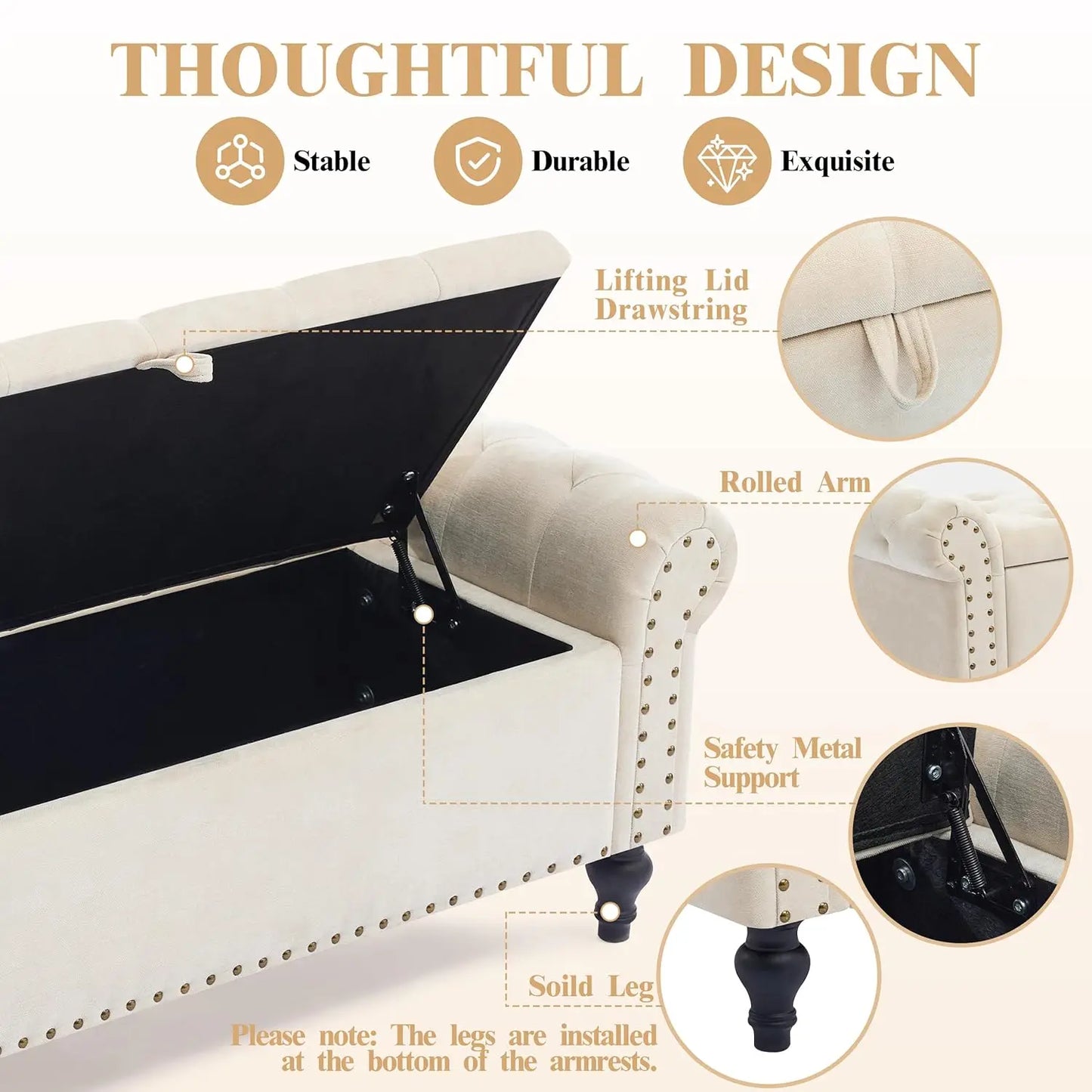 51" Storage Ottoman Bench