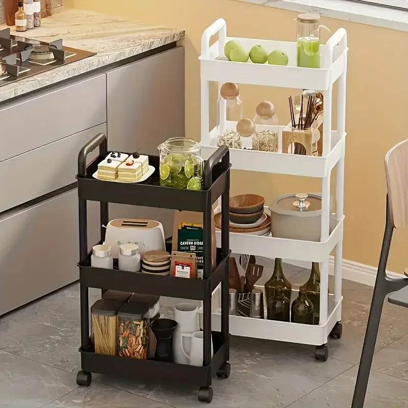 3/4‑Tier Heavy‑Duty Rolling Storage Cart – Multi‑Functional Floor‑Standing Trolley for Kitchen, Bathroom, Nursery & Bedroom