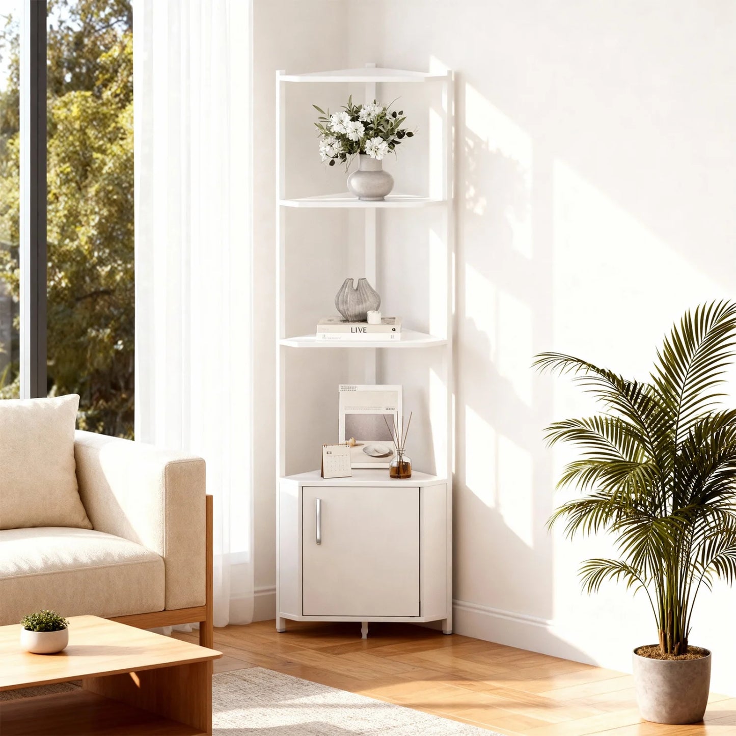 58" Tall Corner Bookshelf | 5-Tier Industrial Storage & Display Stand