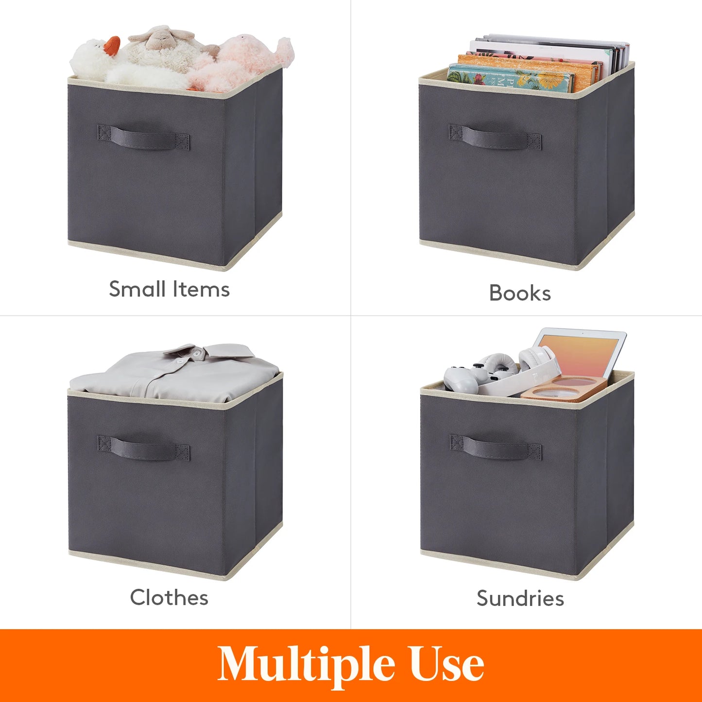 8-Pack Cube Storage Bins, Foldable, Fabric with Handles for Shelves, Closet, Home Organization