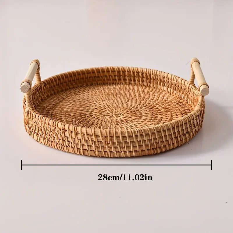 Handwoven Rattan Tray & Food Storage Basket | Eco-Friendly