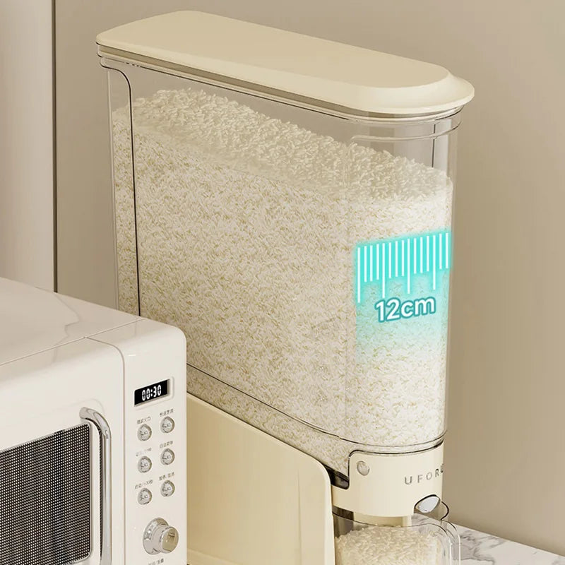 Narrow‑Space Rice Bucket – Press‑Top Sealed Grain Dispenser, Transparent & Moisture/Pest‑Proof Kitchen Storage (1‑Piece)