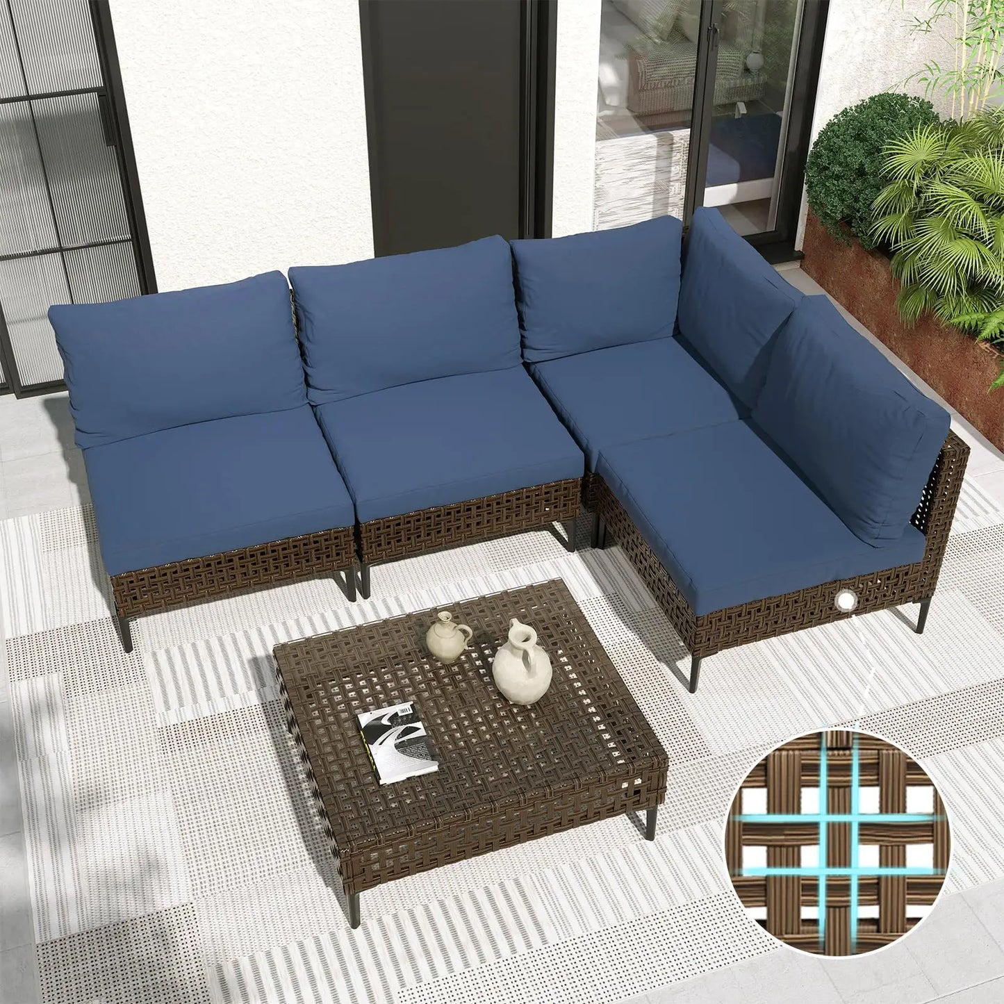 7‑Piece Outdoor Conversation Set – Wicker Sectional Patio Sofa with Water‑Resistant Thick Cushions
