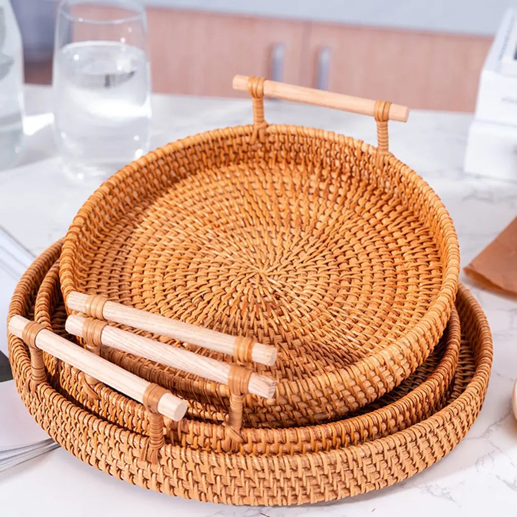 Handwoven Rattan Tray & Food Storage Basket | Eco-Friendly