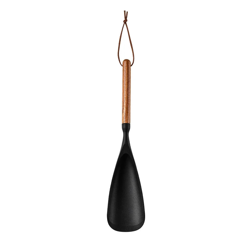 7Pcs Black Silicone Wooden Handle Cooking Tool Non-stick Kitchen Utensils