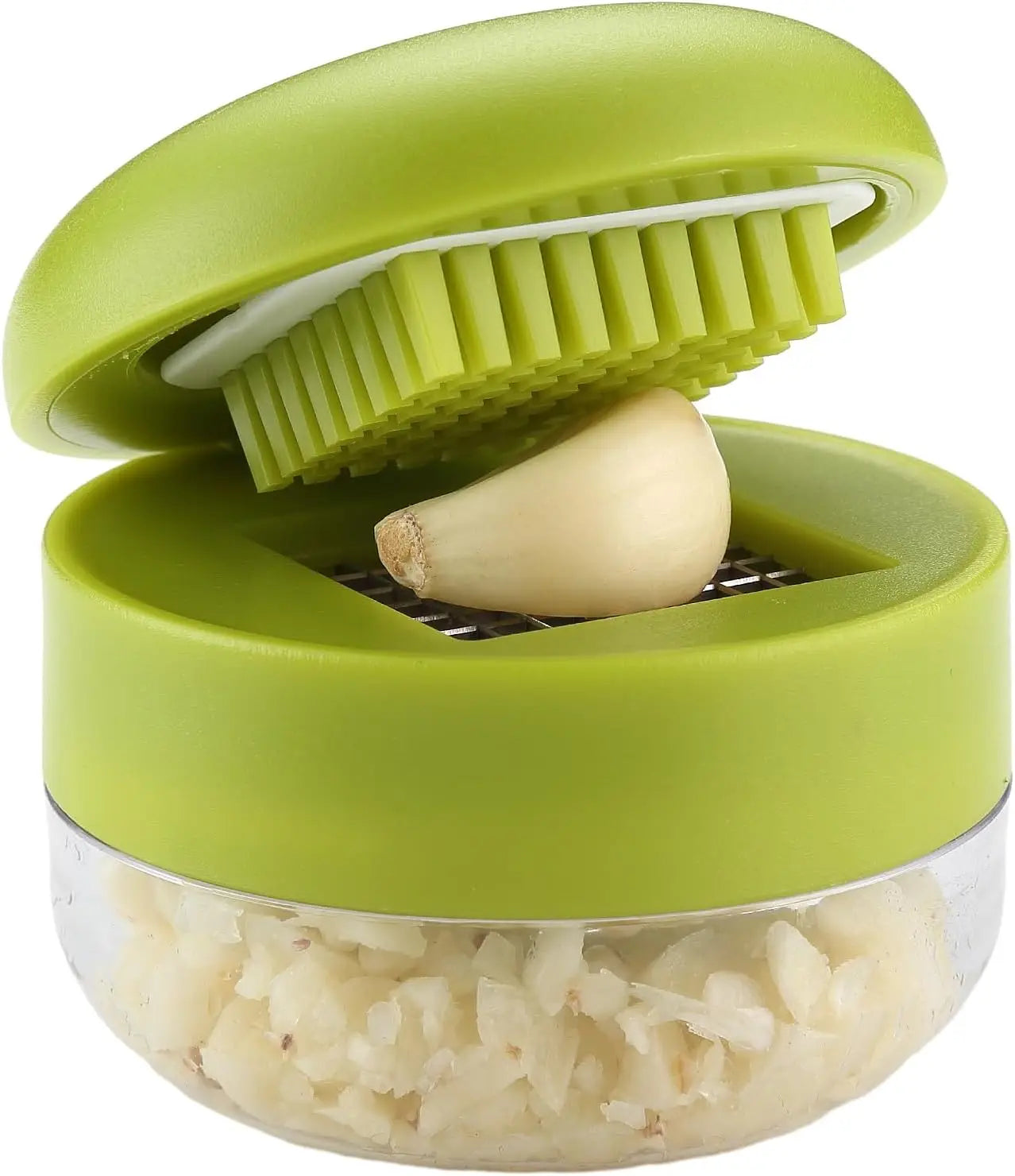 2‑Piece Garlic Press Set – Stainless Steel Blades with Mini Cleaning Brushes (Green)