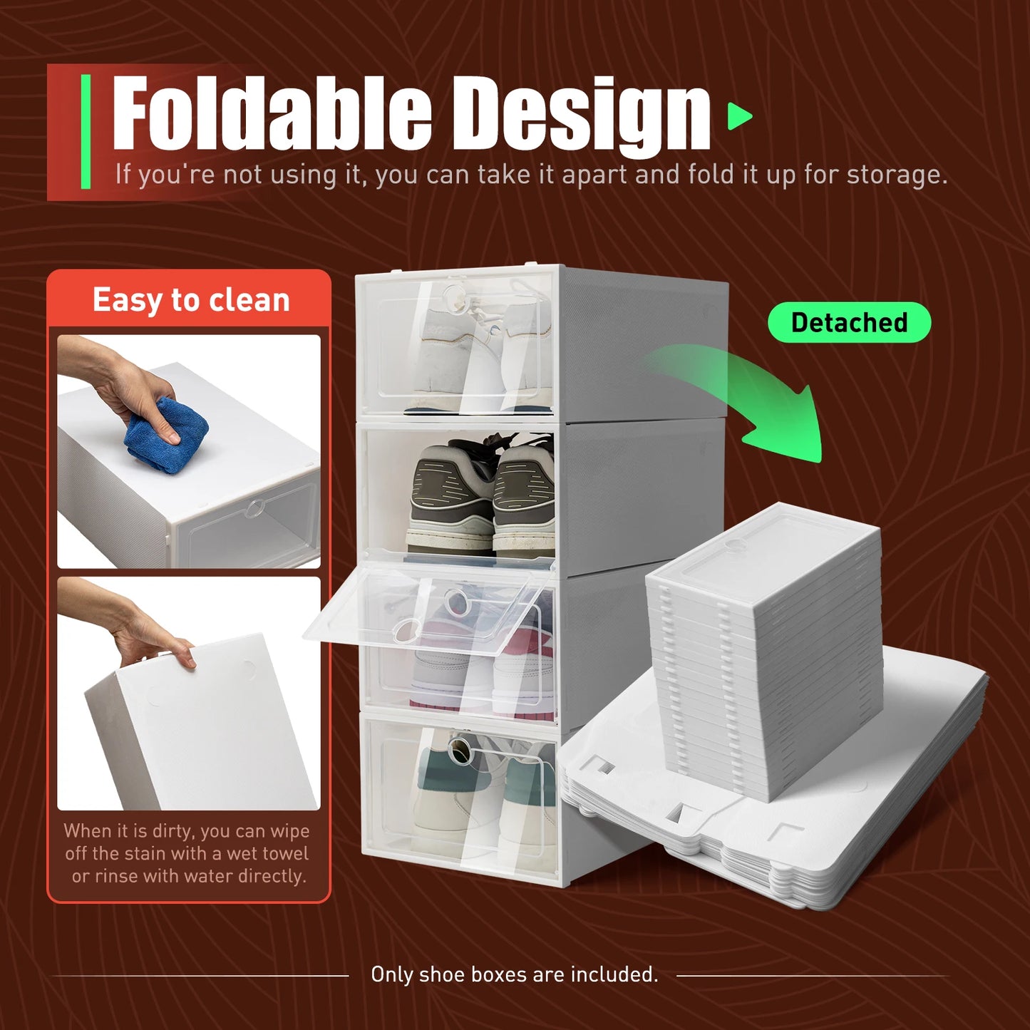 Foldable Flip Shoe Boxes Set (20/24 PCS) – Stackable Clear Plastic Shoe Storage Containers, 13" × 9" × 5.5"