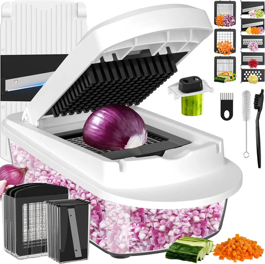8-Blade Vegetable Chopper with Container, Multi-Function Slicer - Dishwasher Safe