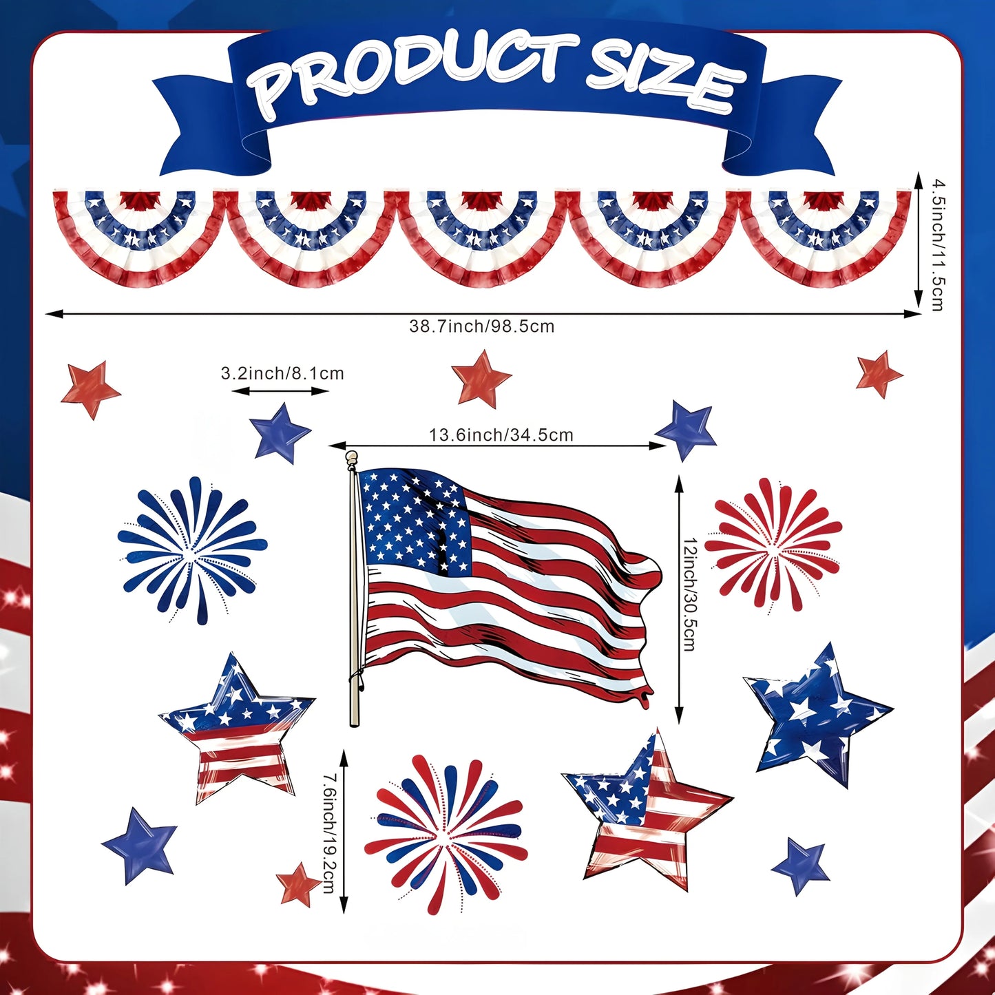 21 Pcs Patriotic Magnets, 250th Independence Day Star Fridge Stickers for July 4th Party & Garage Door Decor