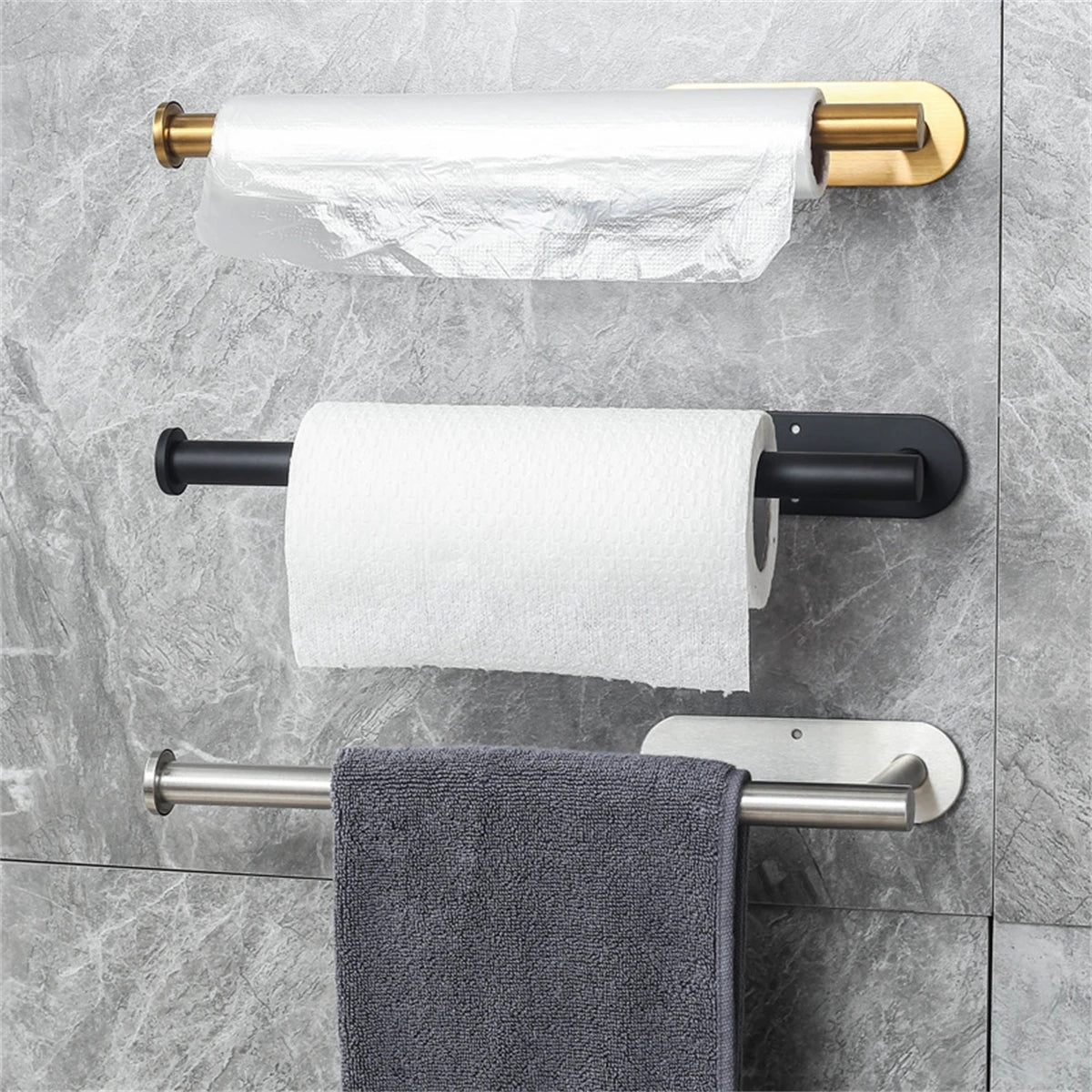 Adhesive Paper Towel Holder for Kitchen – Roll Tissue Dispenser & Bathroom Storage Rack