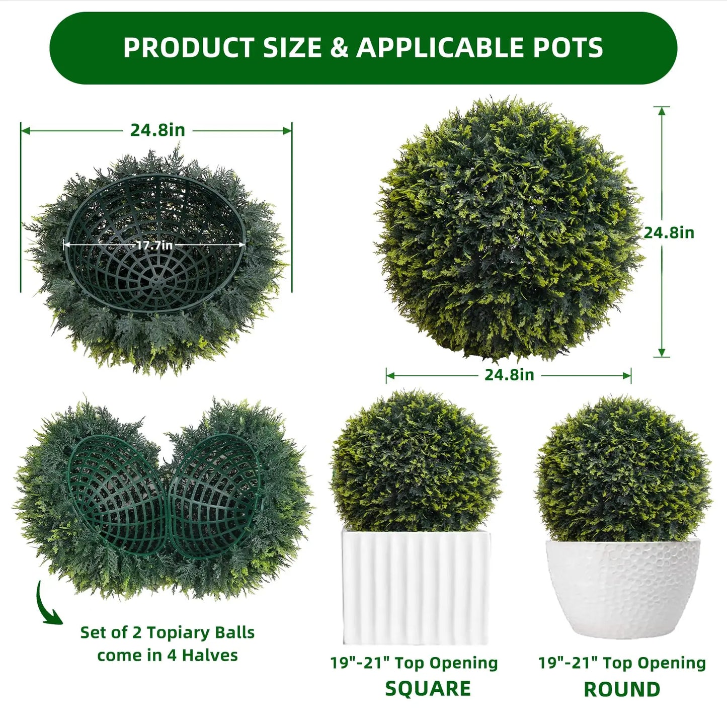 Set of 2, Artificial Topiary Cedar Balls