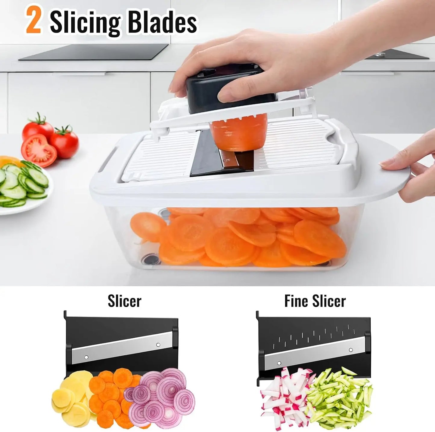 8-Blade Vegetable Chopper with Container, Multi-Function Slicer - Dishwasher Safe