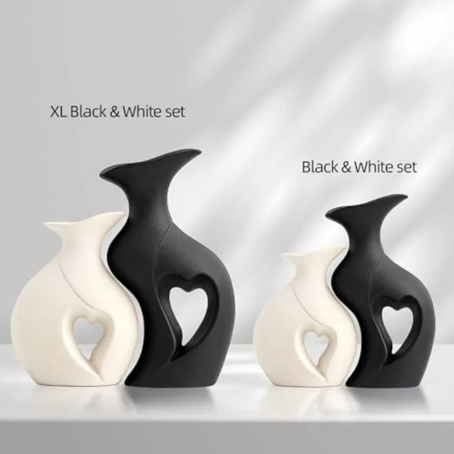 Set of 2 Heart Shaped Ceramic Vases