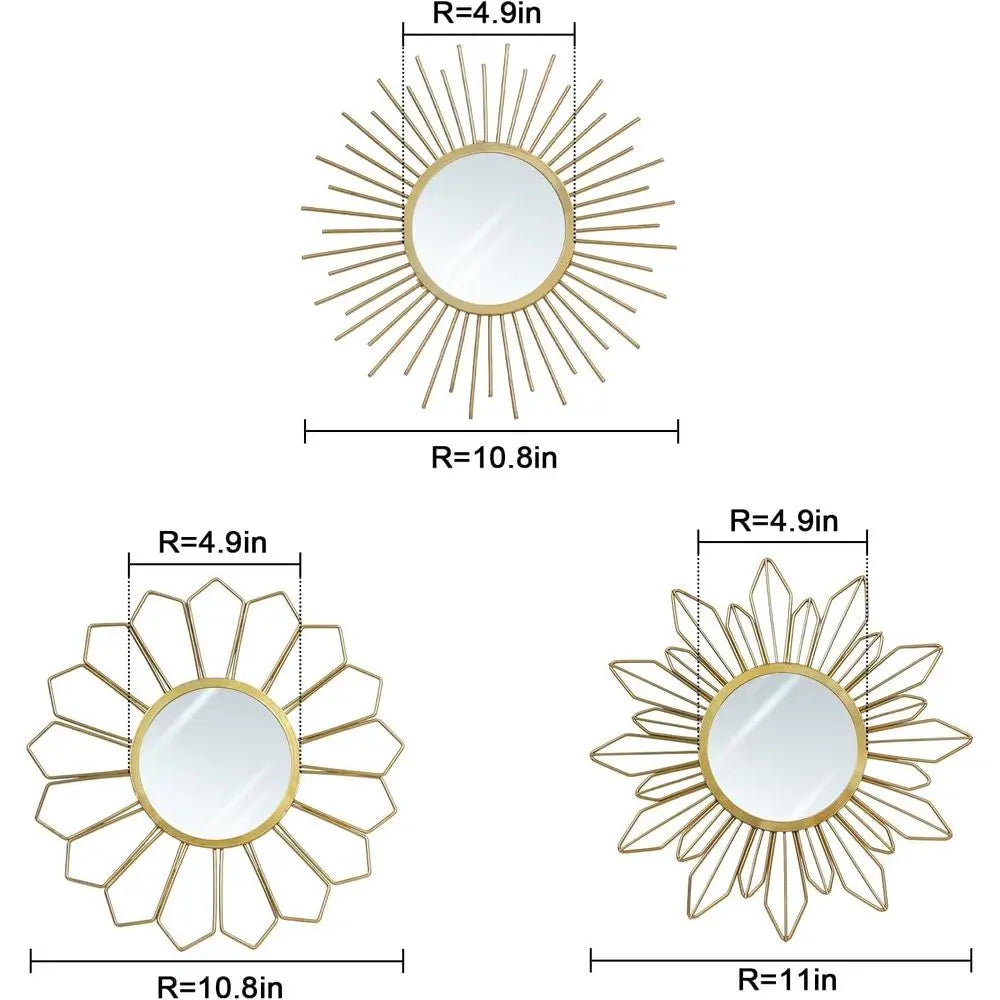 Set of 3 - 10 inch Sunburst Metal Wall Mirrors