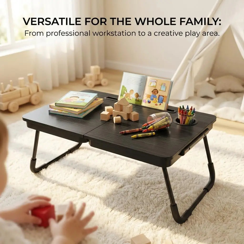 Large Foldable Laptop Tray – Bed/Sofa Desk with Cup Holder & Tablet Slot for Eating, Writing & Studying