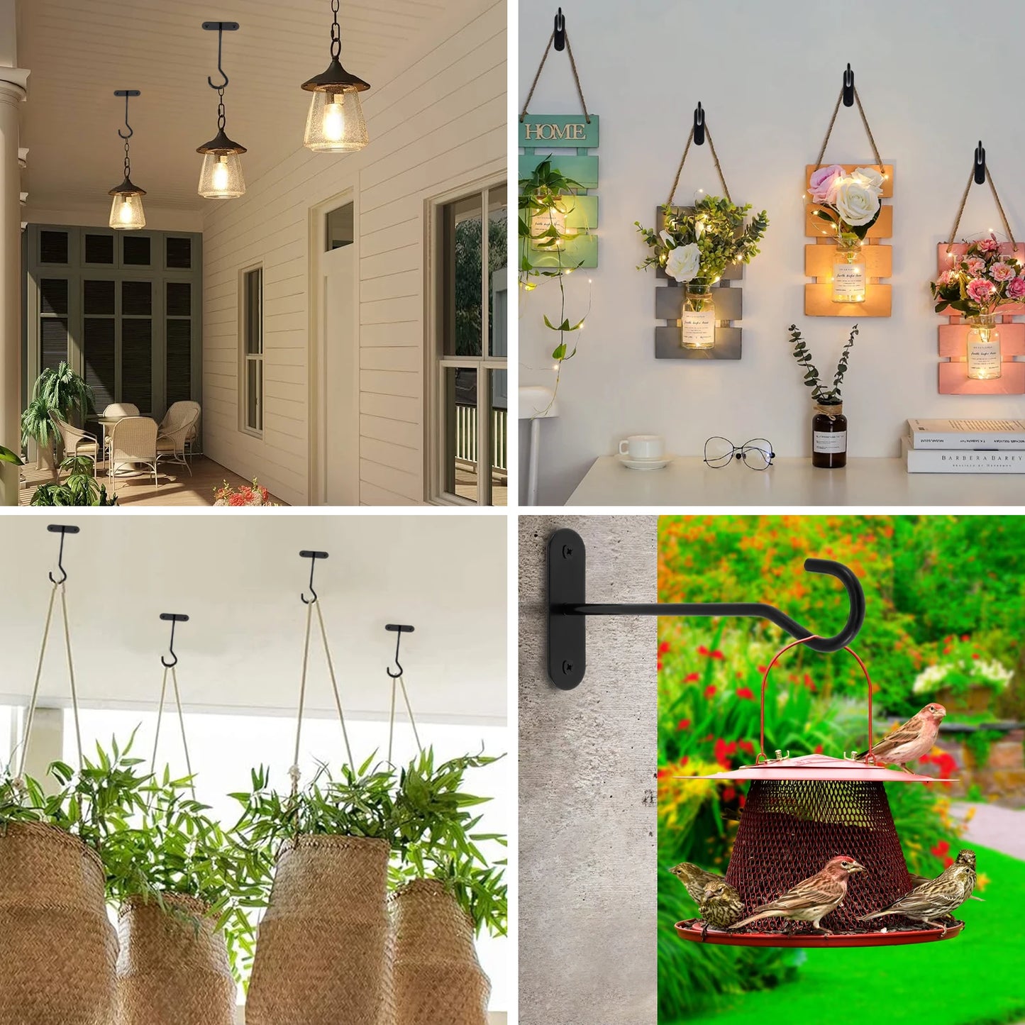 4Pcs Metal Plant Hooks Wall-Mounted  For Hanging Baskets, Bird Feeders and Lanterns