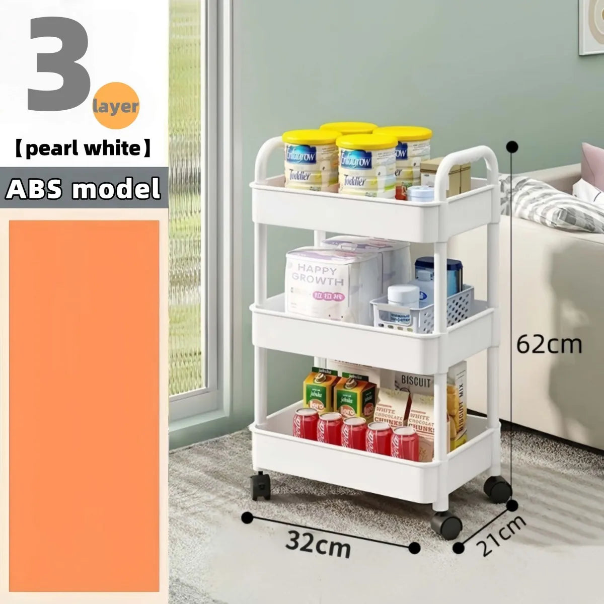 3/4‑Tier Heavy‑Duty Rolling Storage Cart – Multi‑Functional Floor‑Standing Trolley for Kitchen, Bathroom, Nursery & Bedroom