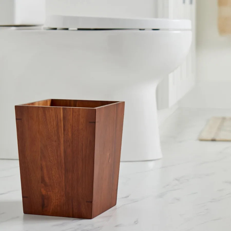 Acacia Wood Trash Can with Dark Finish – Eco‑Friendly Waste Bin for Kitchen or Bathroom
