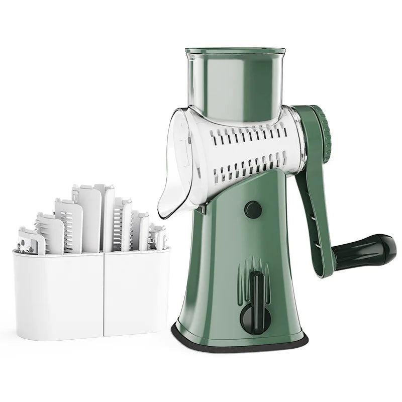 5 in 1 Rotary Cheese Grater Shredder Kitchen - Vegetable Julienne Slicer Waffle Cutter Nut Chopper