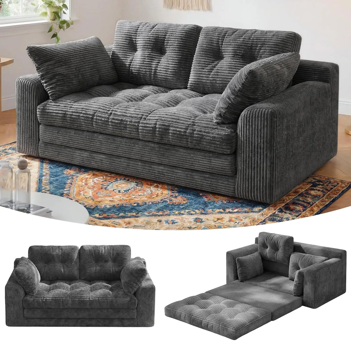 Convertible Loveseat Sleeper, Space-Saving Folding Sofa Bed for Small Spaces, No Assembly