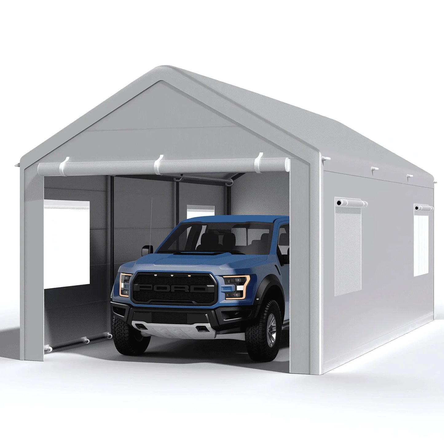 Carport 10x20 Ft, Heavy Duty Car Canopy with Reinforced Ground Bar, Portable Garage with Roll-up Windows and Removable Sidewalls