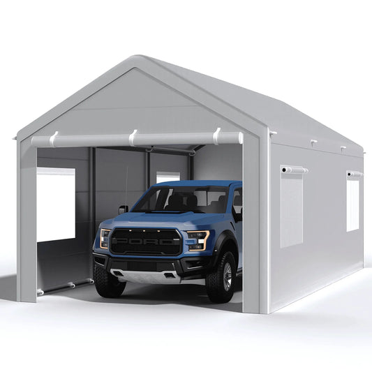 Carport 10x20 Ft, Heavy Duty Car Canopy with Reinforced Ground Bar, Portable Garage with Roll-up Windows and Removable Sidewalls