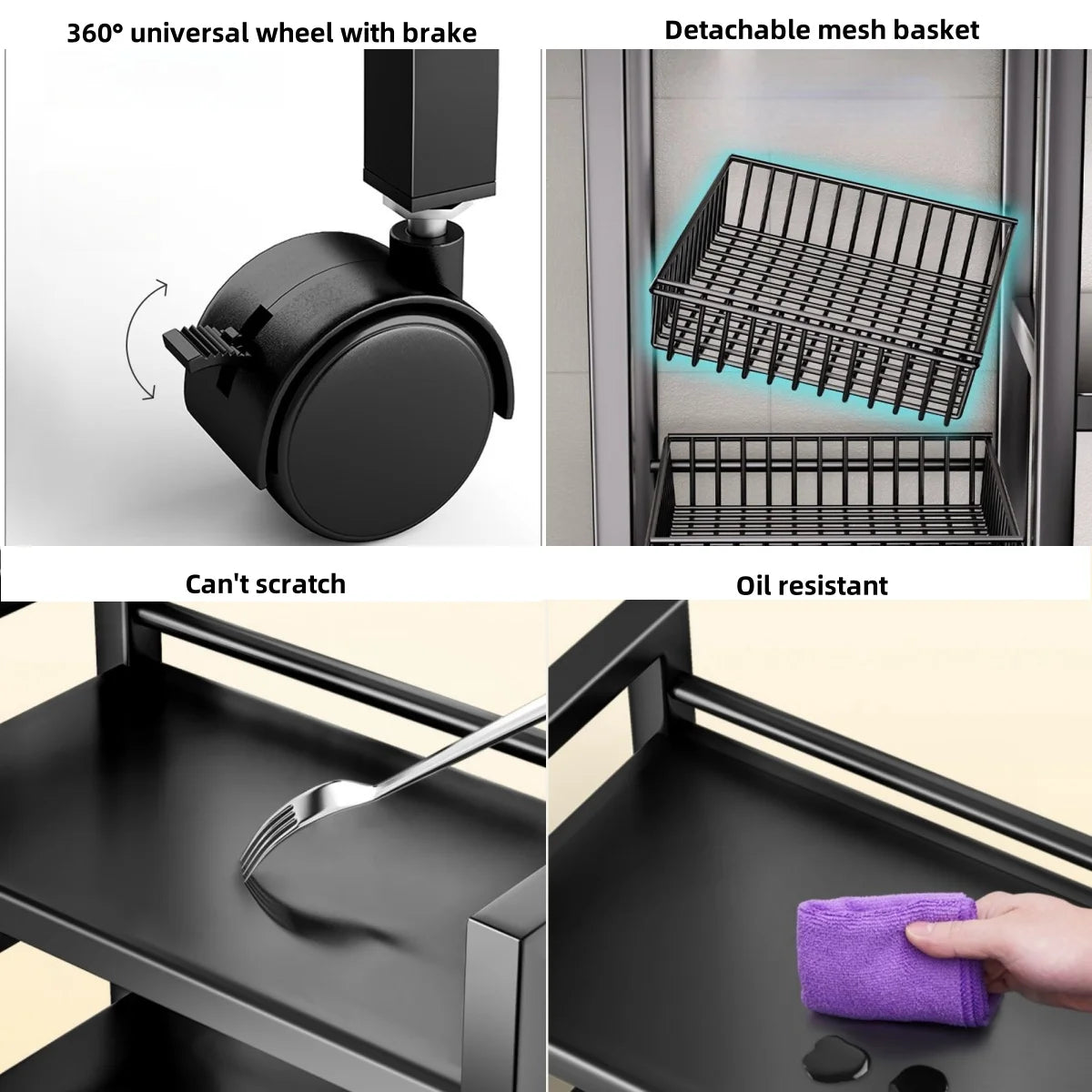 4‑Tier Removable Cabinet Storage Rack – Black Metal Vegetable & Fruit Organizer