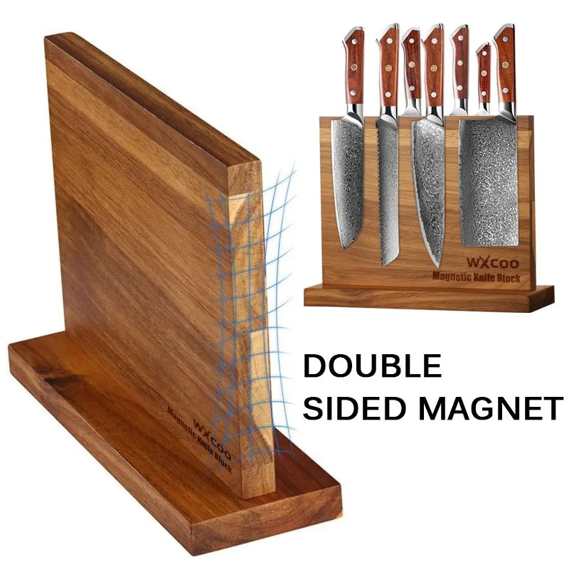 Kitchen Double-sided Wooden Magnetic Knife Block Holder Rack with Strong Enhanced Magnets Knife Sharpener Magnetic Stands