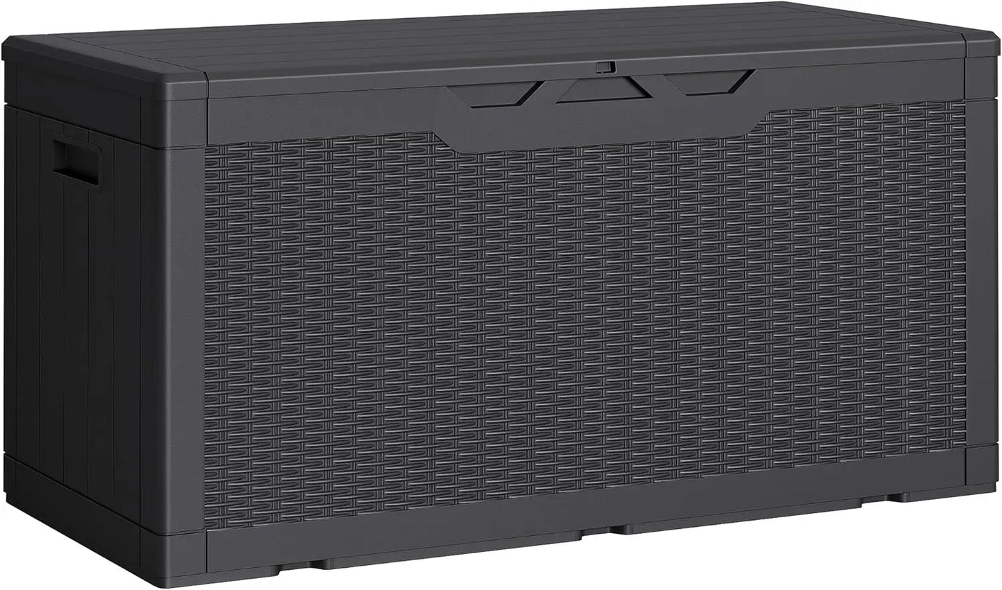 100 Gallon Outdoor Storage Box with Lockable Lid, Waterproof & UV Resistant for Patio Furniture and Garden Tools