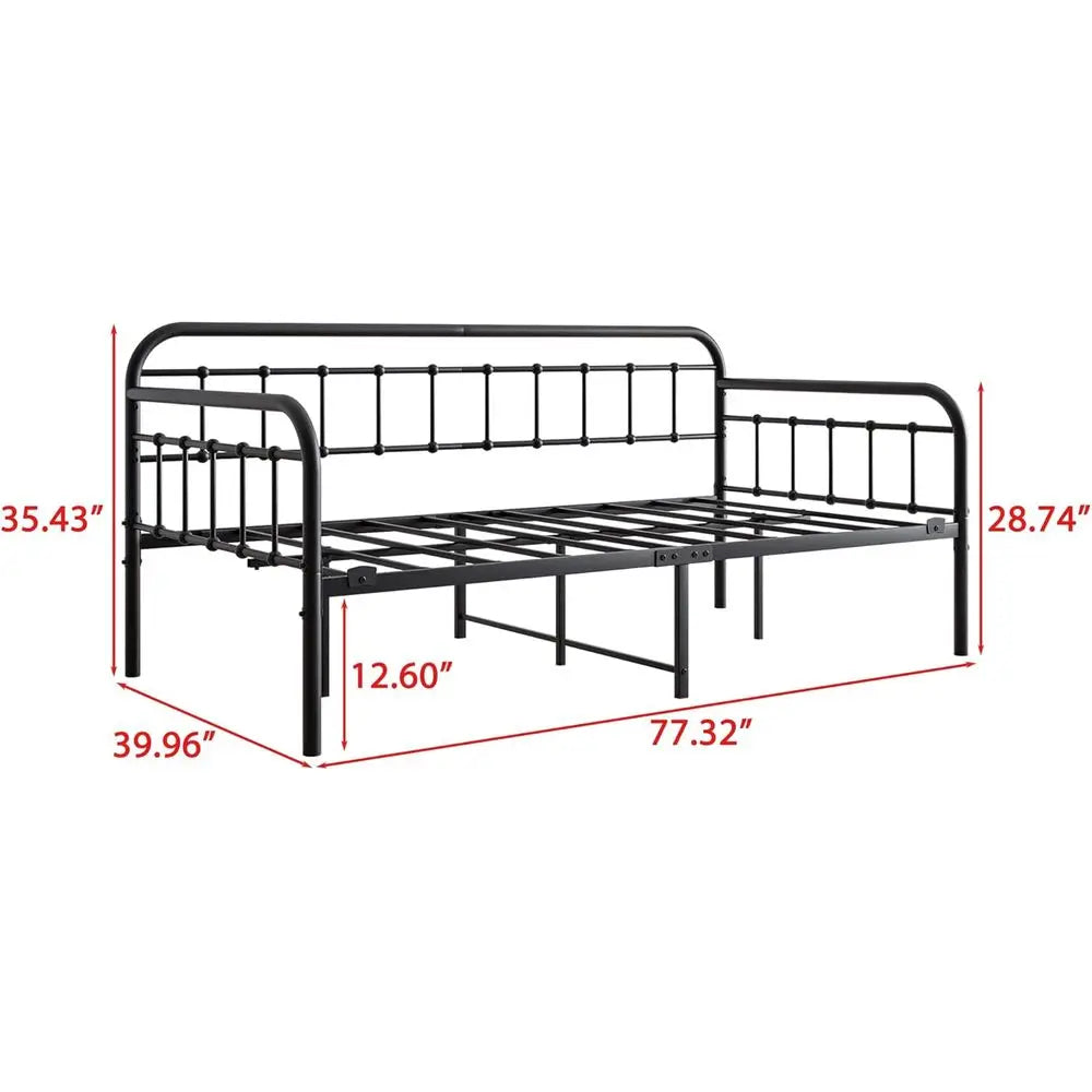 Metal Daybed Twin Size with Steel Slats (Black)