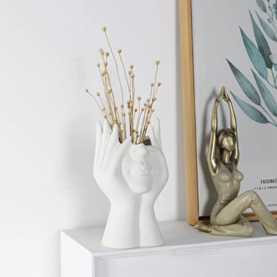 Female Head Ceramic Vase – Modern White Sculptural Face Vase for Home, Garden & Living Room Décor