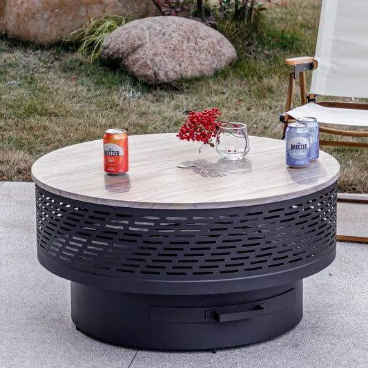 32" Wood Burning Fire Pits with Grill & Lid, Waterproof Cover & Fire Poker