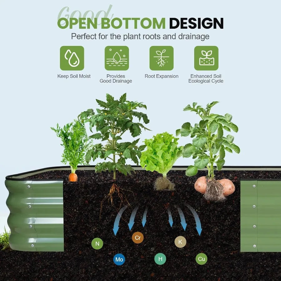 5-in-1 Galvanized Adjustable Raised Garden Bed  12" Tall Multiple Sizes