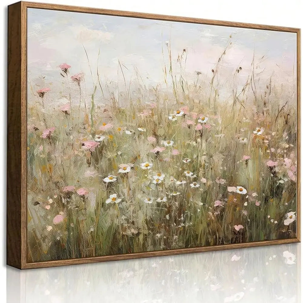Framed Vintage Wildflower Wall Art Retro Botanical Floral Prints Country Field Landscape