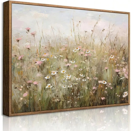 Framed Vintage Wildflower Wall Art Retro Botanical Floral Prints Country Field Landscape