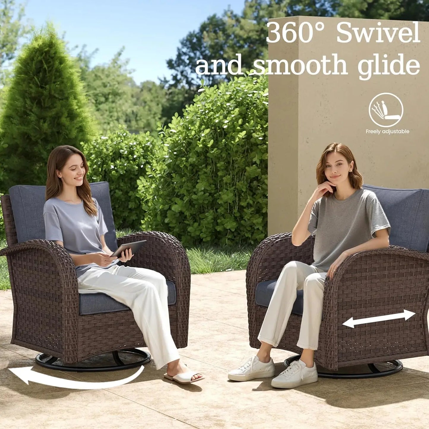 6 Pieces Wicker Patio Furniture Set - 4 High Back Swivel Rocker Chairs and 2 tables