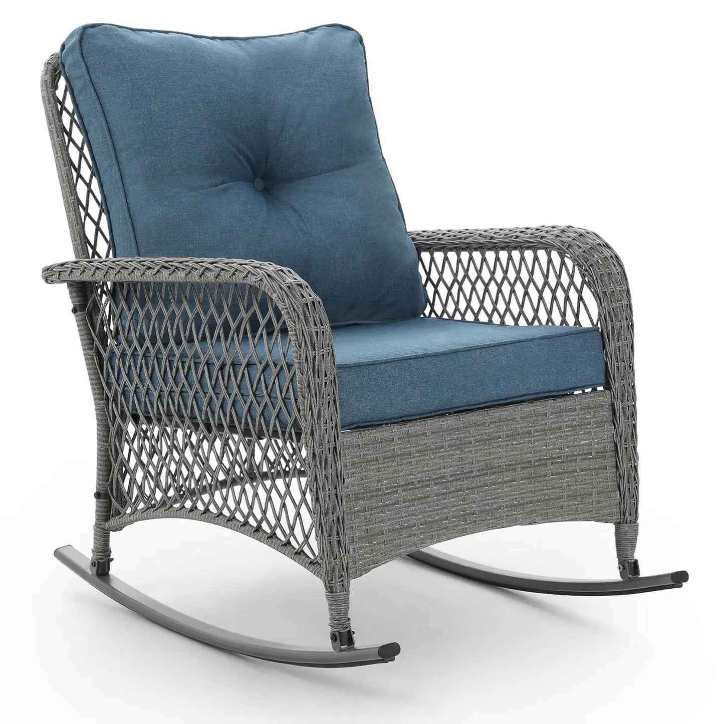 3‑Piece Outdoor Wicker Rocking Set – 4" Thick Cushions & Side Table for Porch, Balcony & Poolside