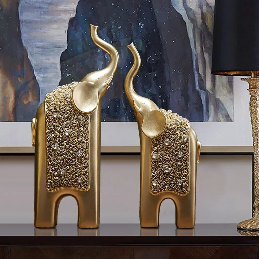 2PCS Retro Resin Elephant Ornaments – Creative Home Office Desktop & Bookshelf Decorations