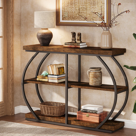 41" Console Table, 3-Tier Entryway Table with Arched Metal Frame and Storage Shelves for Living Room