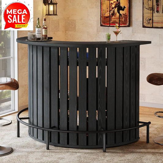 39 Inch Home Bar Unit with Footrest and Mini Wine Cabinet