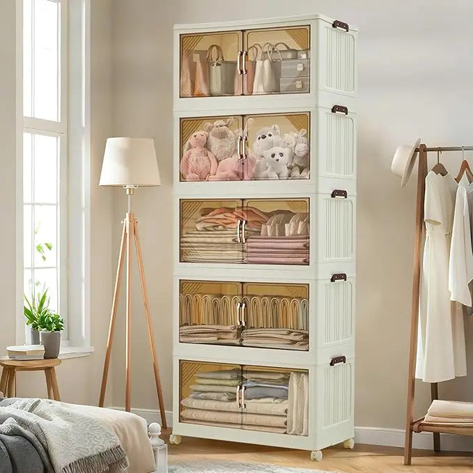 Stackable Storage Bins, Plastic Bins for Storage with Lids, Magnetic Doors