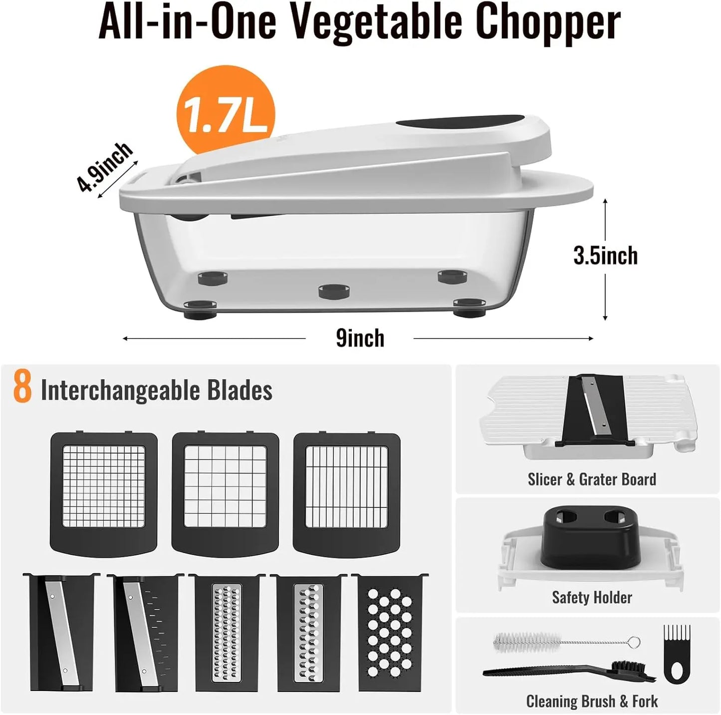 8-Blade Vegetable Chopper with Container, Multi-Function Slicer - Dishwasher Safe