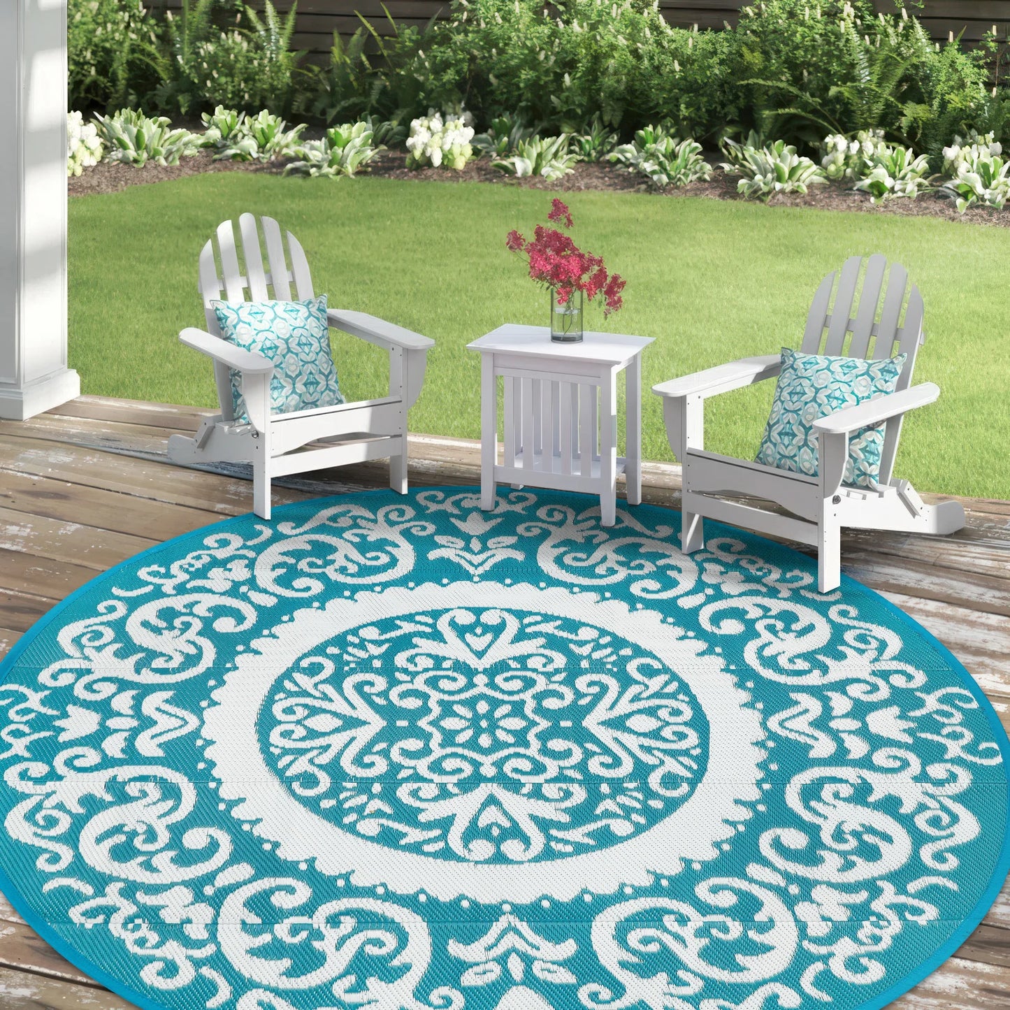 8ft Round Outdoor Patio Rug, Reversible,Lightweight