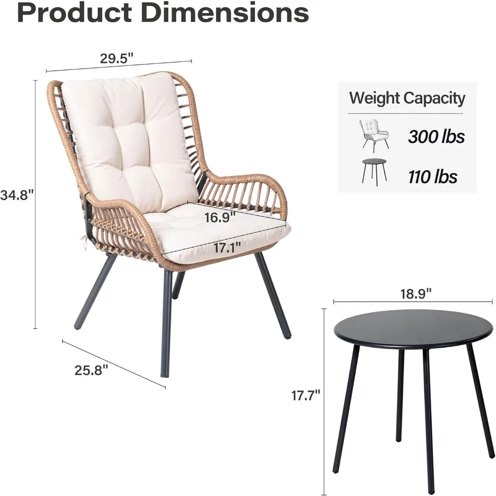 Small Patio Furniture Set with Coffee Table and Thick Cushions